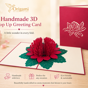 Metallic Red Waratah Australian Native Flower Origami Pop Cards 3D Pop Up Greeting Card Happy Birthday Thank You Handmade Gift Thinking of You Blank Card for Any Occasion Happy Mother's Day Happy Father's Australiana Celebrate and Romantic