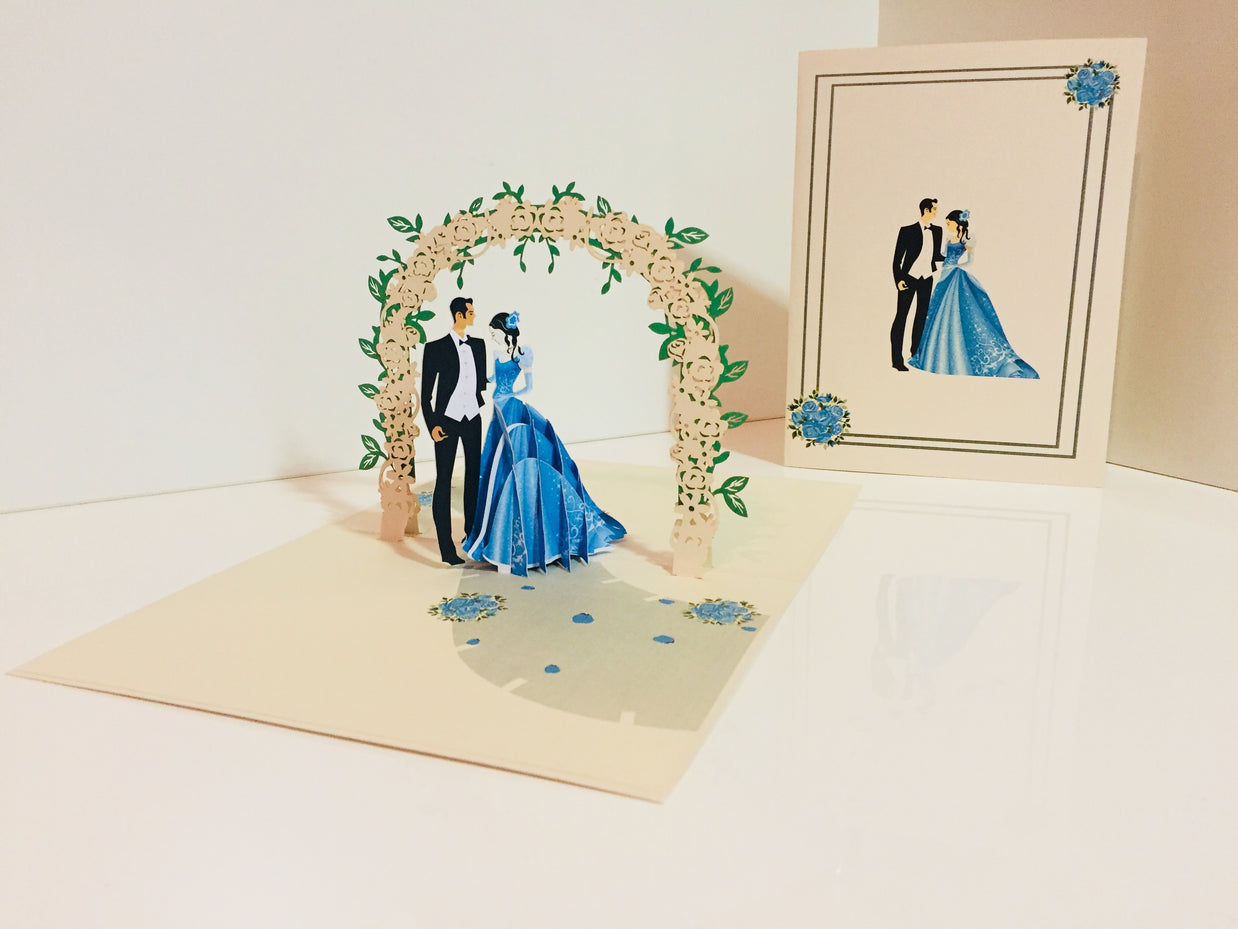 Metallic Sapphire Wedding Classic 3D POP UP GREETING CARD - Created by Origami Pop Cards – 3D Pop Up Greeting Cards, Australian Design & Handmade, 3D Pop Up Magical Paper Cards, Handmade Pop Up Cards Celebrate Love Anniversary Heart Fell and Romantic
