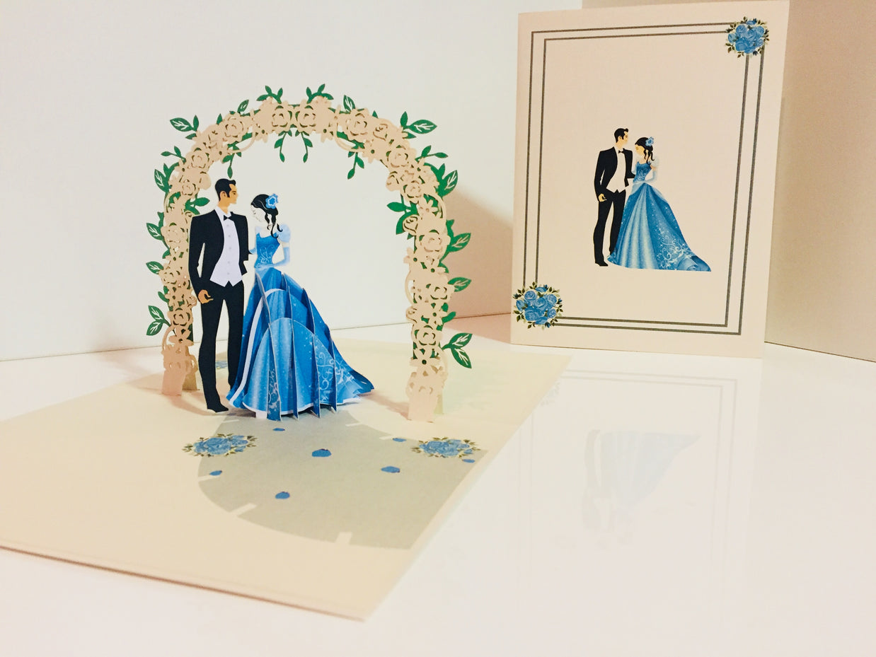 Metallic Sapphire Wedding Classic 3D POP UP GREETING CARD - Created by Origami Pop Cards – 3D Pop Up Greeting Cards, Australian Design & Handmade, 3D Pop Up Magical Paper Cards, Handmade Pop Up Cards Celebrate Love Anniversary Heart Fell and Romantic