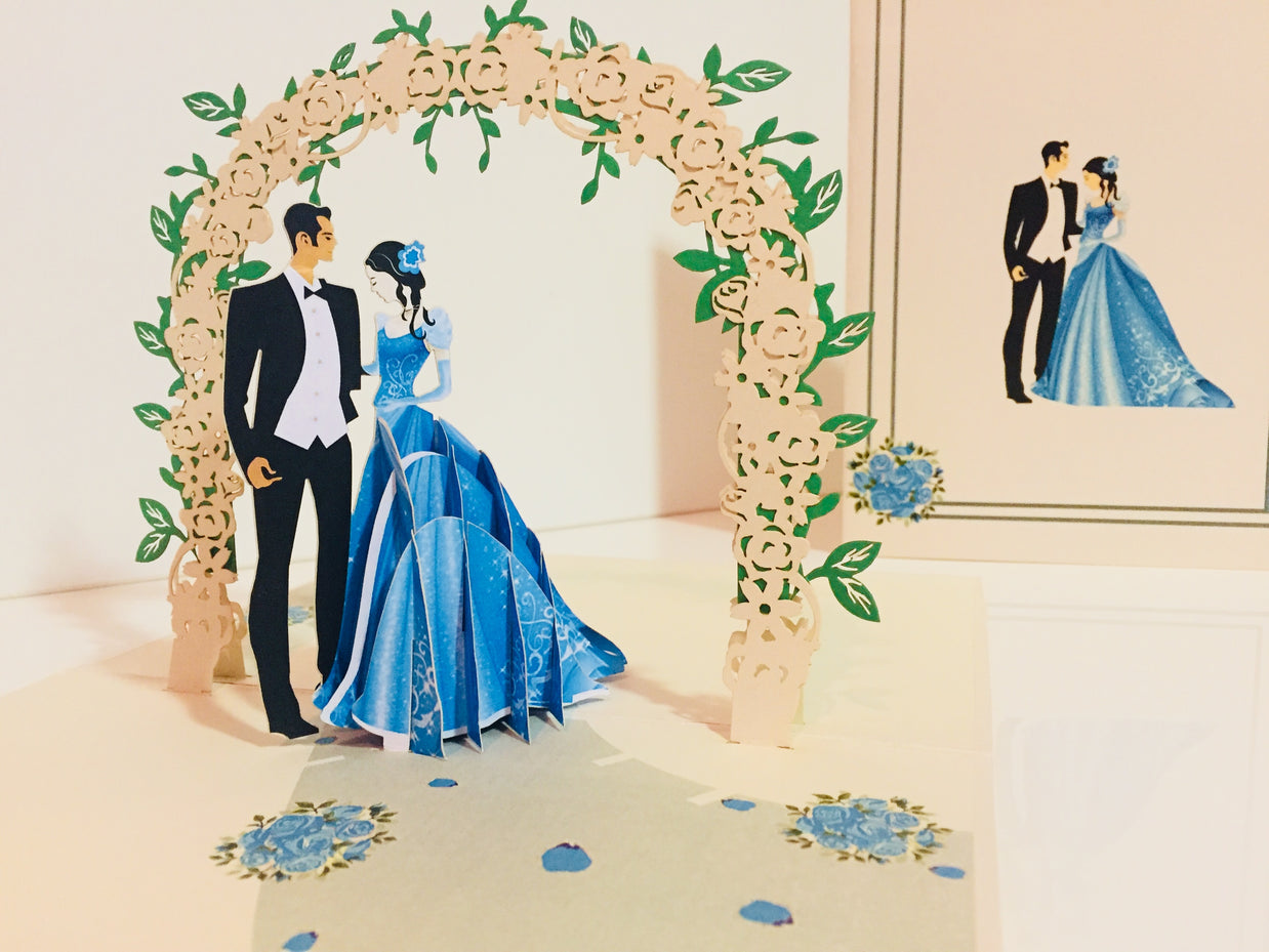 Metallic Sapphire Wedding Classic 3D POP UP GREETING CARD - Created by Origami Pop Cards – 3D Pop Up Greeting Cards, Australian Design & Handmade, 3D Pop Up Magical Paper Cards, Handmade Pop Up Cards Celebrate Love Anniversary Heart Fell and Romantic