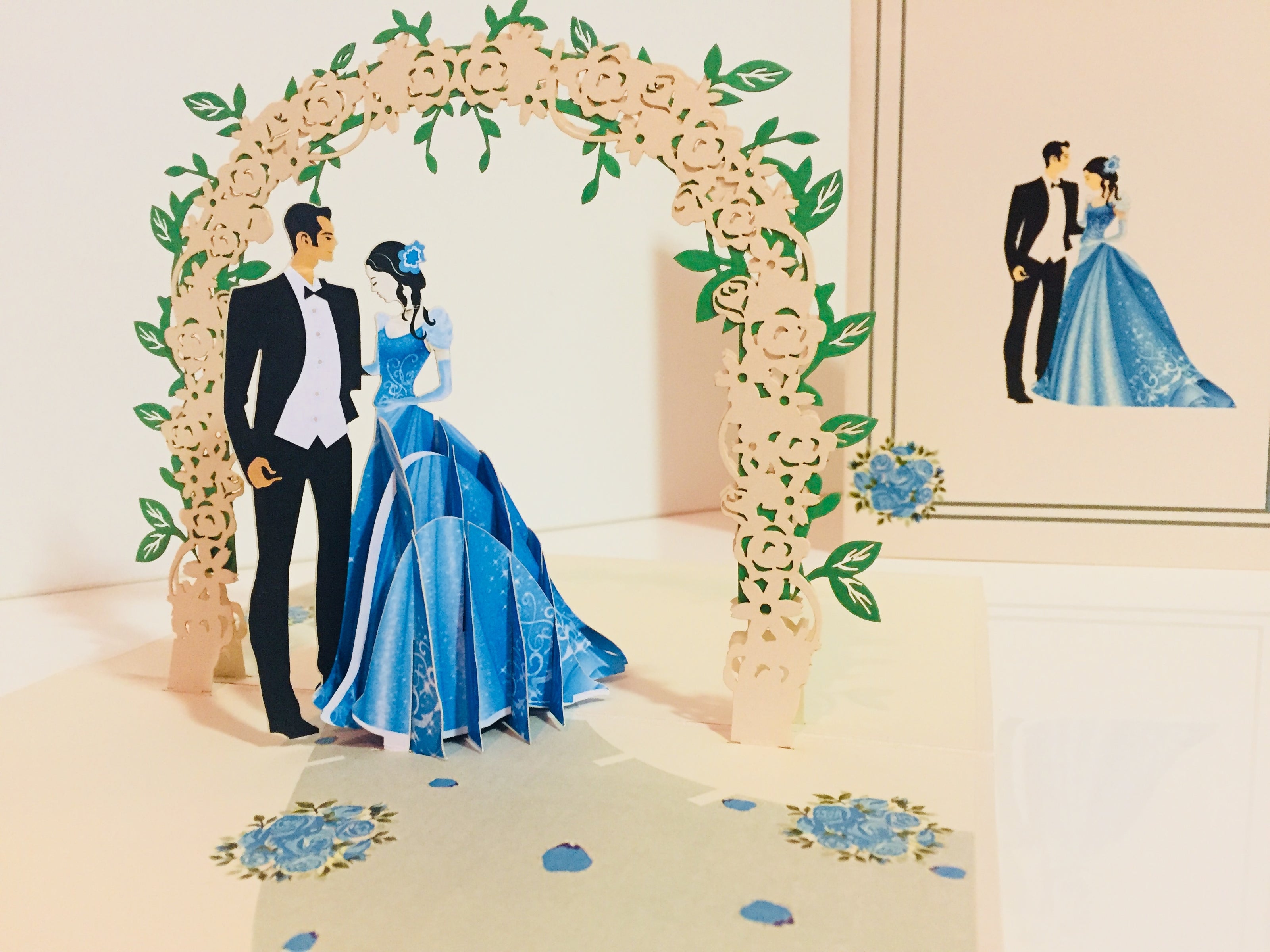 Metallic Sapphire Wedding Classic 3D POP UP GREETING CARD - Created by Origami Pop Cards – 3D Pop Up Greeting Cards, Australian Design & Handmade, 3D Pop Up Magical Paper Cards, Handmade Pop Up Cards Celebrate Love Anniversary Heart Fell and Romantic