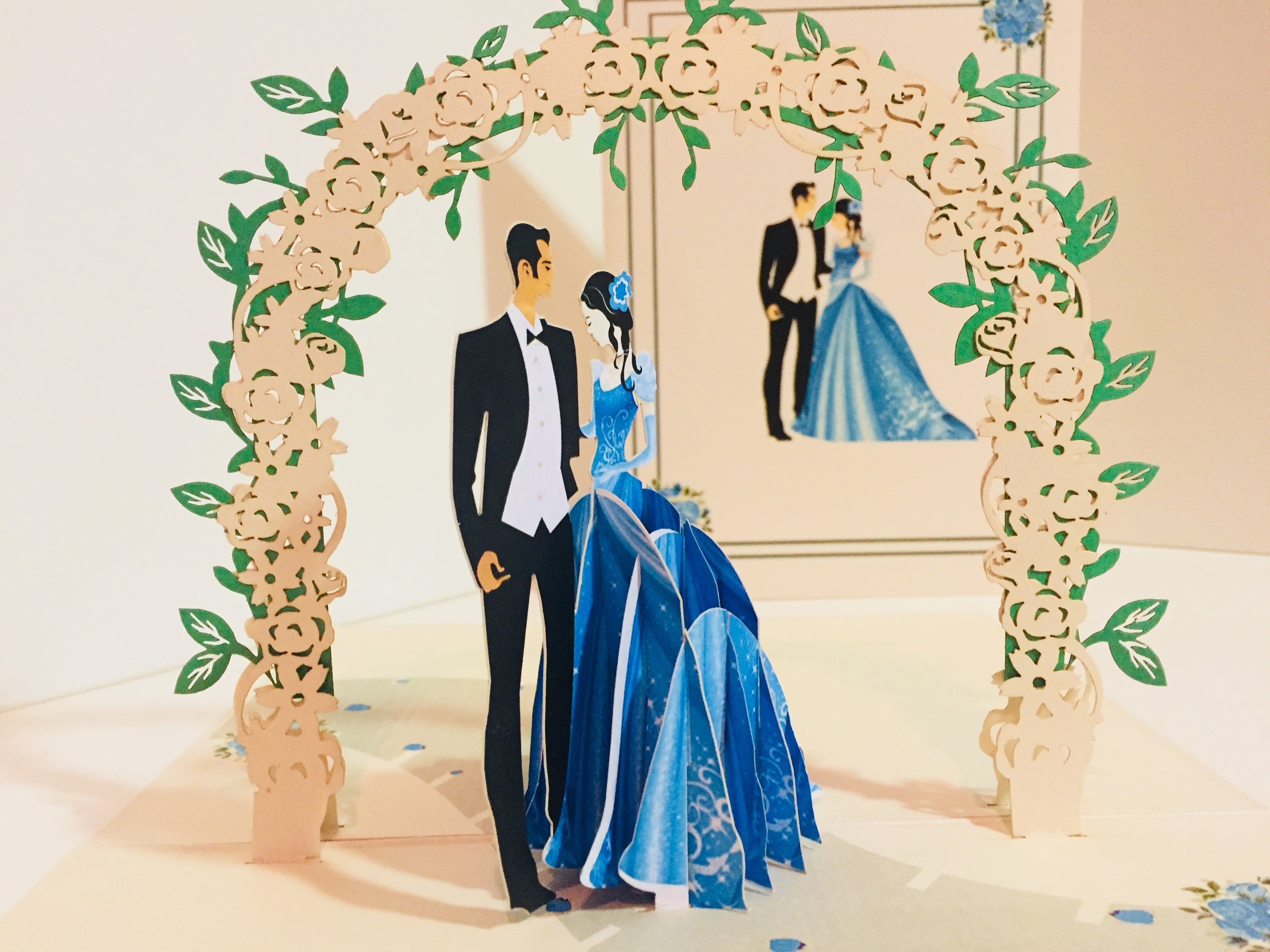Metallic Sapphire Wedding Classic 3D POP UP GREETING CARD - Created by Origami Pop Cards – 3D Pop Up Greeting Cards, Australian Design & Handmade, 3D Pop Up Magical Paper Cards, Handmade Pop Up Cards Celebrate Love Anniversary Heart Fell and Romantic