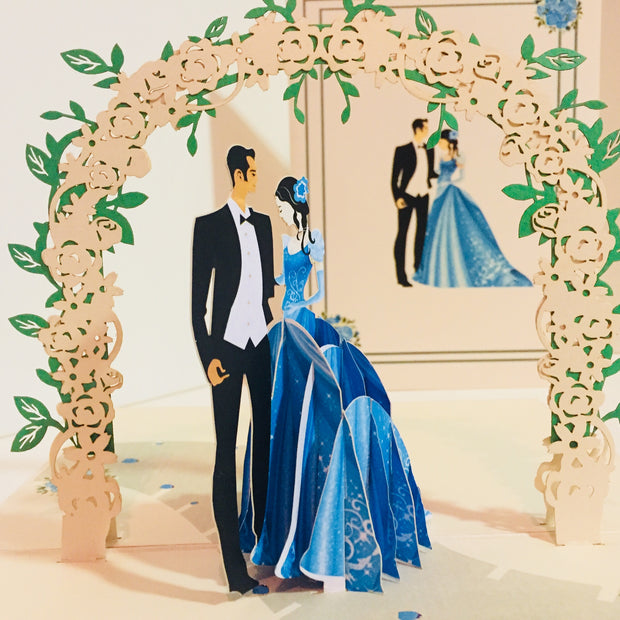 Metallic Sapphire Wedding Classic Style Created by Origami Pop Cards – 3D Pop Up Greeting Cards, Australian Design & Handmade, 3D Pop Up Magical Paper Cards, Handmade Pop Up Cards Celebrate Love Anniversary