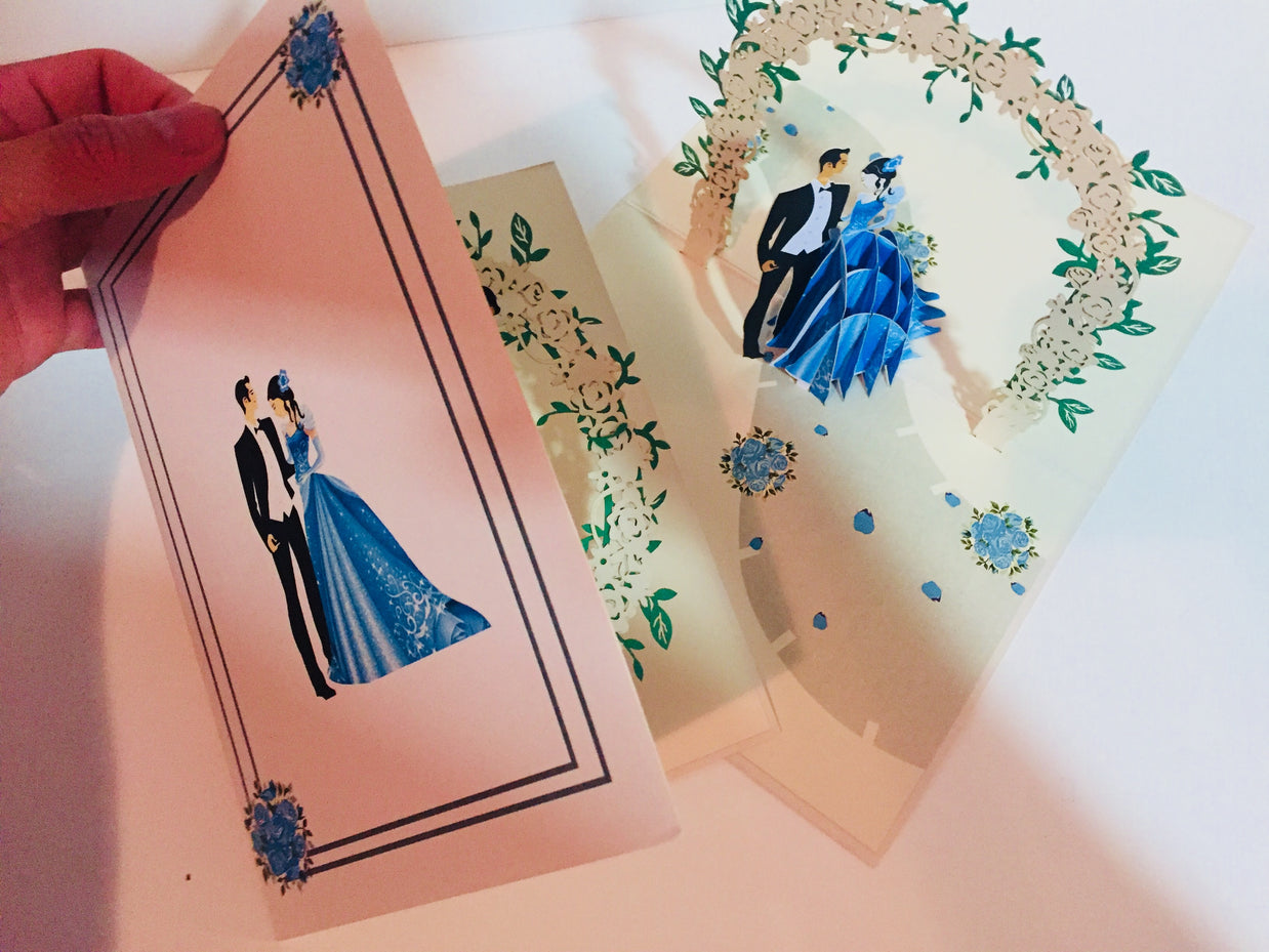 Metallic Sapphire Wedding Classic 3D POP UP GREETING CARD - Created by Origami Pop Cards – 3D Pop Up Greeting Cards, Australian Design & Handmade, 3D Pop Up Magical Paper Cards, Handmade Pop Up Cards Celebrate Love Anniversary Heart Fell and Romantic
