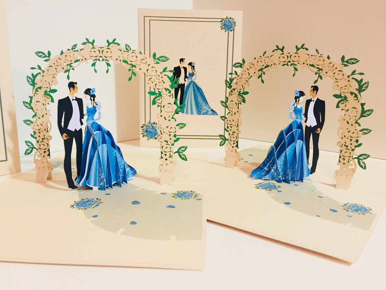 Metallic Sapphire Wedding Classic 3D POP UP GREETING CARD - Created by Origami Pop Cards – 3D Pop Up Greeting Cards, Australian Design & Handmade, 3D Pop Up Magical Paper Cards, Handmade Pop Up Cards Celebrate Love Anniversary Heart Fell and Romantic