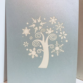 Metallic Stunning Snowflake Tree in White & Silver Grey Origami Pop Cards 3D Pop Up Greeting Card Merry Christmas Thank You Handmade Best Wishes Blank Card Gift Happy Holidays Celebrate the Special Day