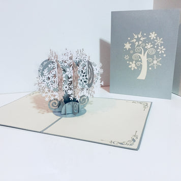 Metallic Stunning Snowflake Tree in White & Silver Grey Origami Pop Cards 3D Pop Up Greeting Card Merry Christmas Thank You Handmade Best Wishes Blank Card Gift Happy Holidays Celebrate the Special Day