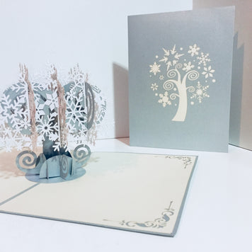 Metallic Stunning Snowflake Tree in White & Silver Grey Origami Pop Cards 3D Pop Up Greeting Card Merry Christmas Thank You Handmade Best Wishes Blank Card Gift Happy Holidays Celebrate the Special Day