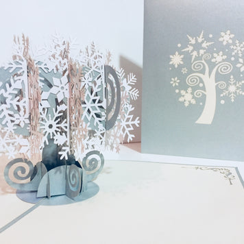 Metallic Stunning Snowflake Tree in White & Silver Grey Origami Pop Cards 3D Pop Up Greeting Card Merry Christmas Thank You Handmade Best Wishes Blank Card Gift Happy Holidays Celebrate the Special Day