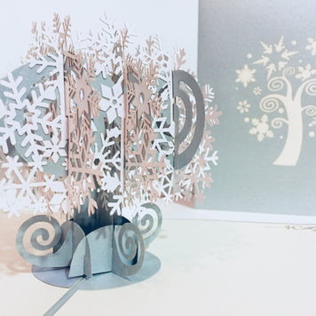 Metallic Stunning Snowflake Tree in White & Silver Grey Origami Pop Cards 3D Pop Up Greeting Card Merry Christmas Thank You Handmade Best Wishes Blank Card Gift Happy Holidays Celebrate the Special Day