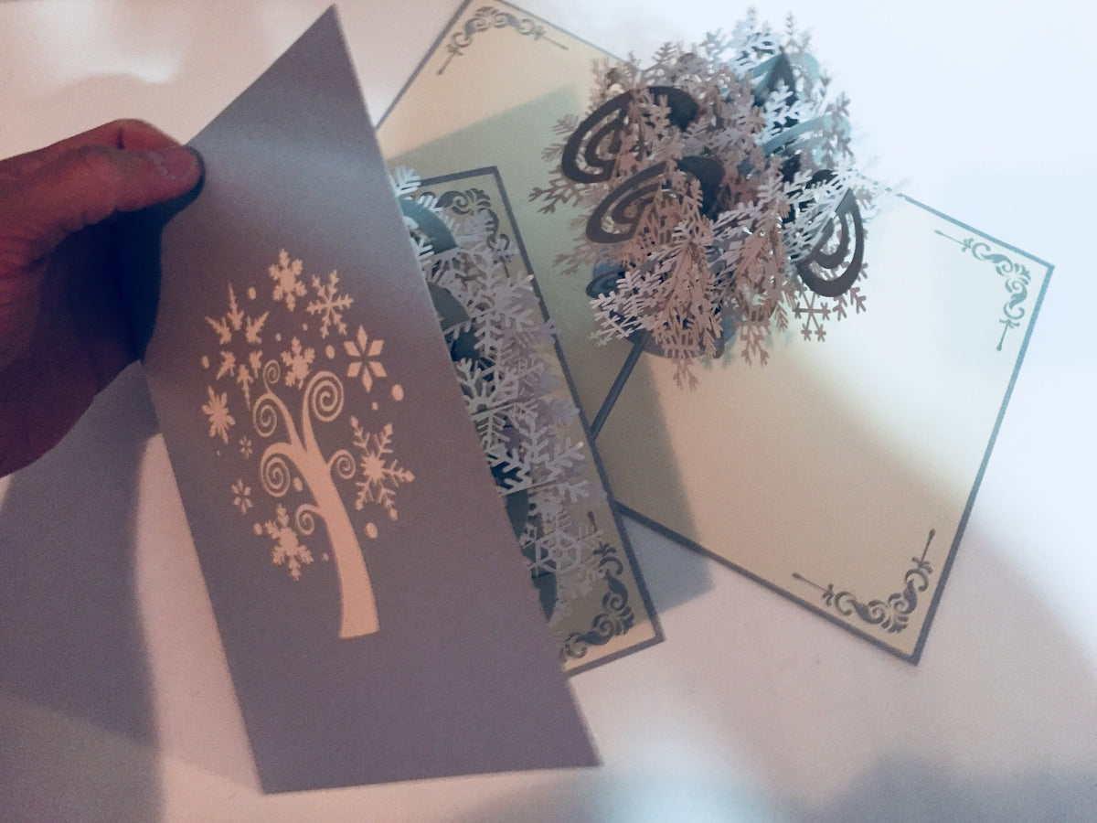 Metallic Stunning Snowflake Tree in White & Silver Grey Origami Pop Cards 3D Pop Up Greeting Card Merry Christmas Thank You Handmade Best Wishes Blank Card Gift Happy Holidays Celebrate the Special Day