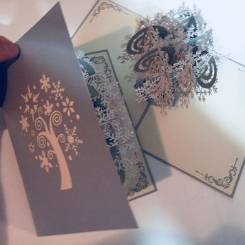 Metallic Stunning Snowflake Tree in White & Silver Grey Origami Pop Cards 3D Pop Up Greeting Card Merry Christmas Thank You Handmade Best Wishes Blank Card Gift Happy Holidays Celebrate the Special Day