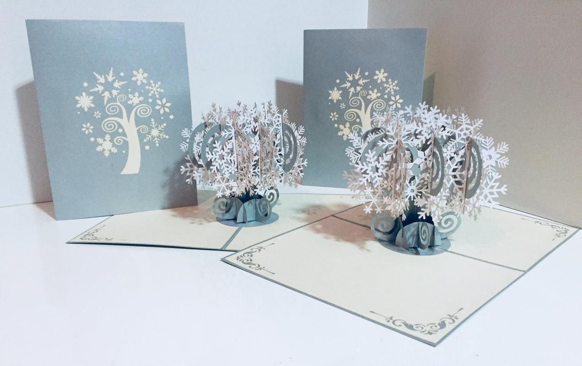 Metallic Stunning Snowflake Tree in White & Silver Grey Origami Pop Cards 3D Pop Up Greeting Card Merry Christmas Thank You Handmade Best Wishes Blank Card Gift Happy Holidays Celebrate the Special Day