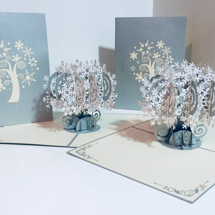 Metallic Stunning Snowflake Tree in White & Silver Grey Origami Pop Cards 3D Pop Up Greeting Card Merry Christmas Thank You Handmade Best Wishes Blank Card Gift Happy Holidays Celebrate the Special Day