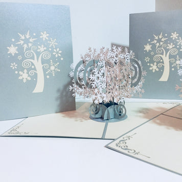 Metallic Stunning Snowflake Tree in White & Silver Grey Origami Pop Cards 3D Pop Up Greeting Card Merry Christmas Thank You Handmade Best Wishes Blank Card Gift Happy Holidays Celebrate the Special Day