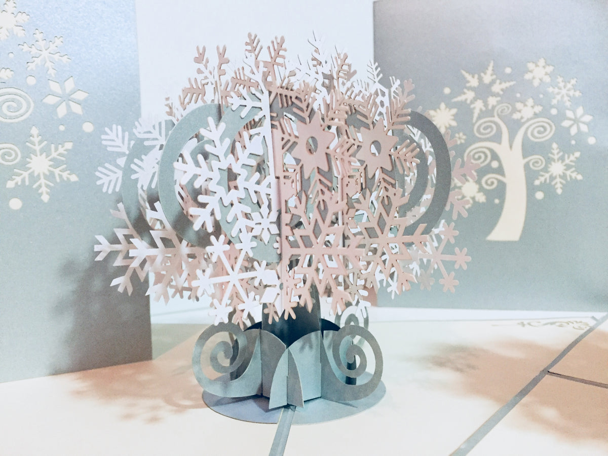 Metallic Stunning Snowflake Tree in White & Silver Grey Origami Pop Cards 3D Pop Up Greeting Card Merry Christmas Thank You Handmade Best Wishes Blank Card Gift Happy Holidays Celebrate the Special Day