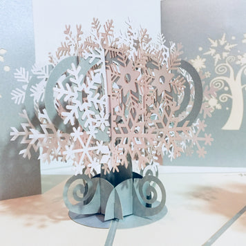 Metallic Stunning Snowflake Tree in White & Silver Grey Origami Pop Cards 3D Pop Up Greeting Card Merry Christmas Thank You Handmade Best Wishes Blank Card Gift Happy Holidays Celebrate the Special Day