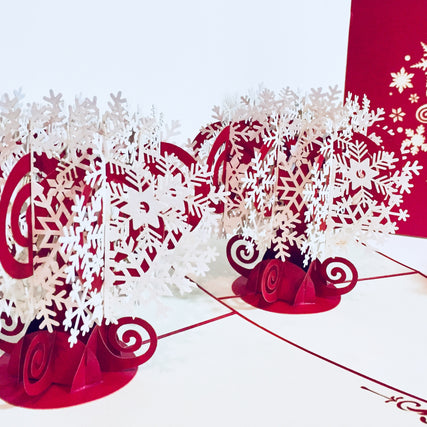 Metallic Stunning Snowflake in White & Dark Red Cherry Origami Pop Cards 3D Pop Up Greeting Card Merry Christmas Thank You Handmade Best Wishes Blank Card Gift Happy Holidays Celebrate the Special Day
