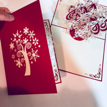 Metallic Stunning Snowflake in White & Dark Red Cherry Origami Pop Cards 3D Pop Up Greeting Card Merry Christmas Thank You Handmade Best Wishes Blank Card Gift Happy Holidays Celebrate the Special Day