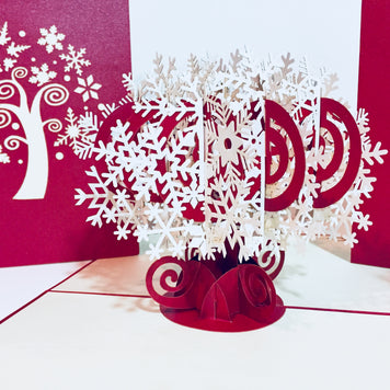 Metallic Stunning Snowflake in White & Dark Red Cherry Origami Pop Cards 3D Pop Up Greeting Card Merry Christmas Thank You Handmade Best Wishes Blank Card Gift Happy Holidays Celebrate the Special Day