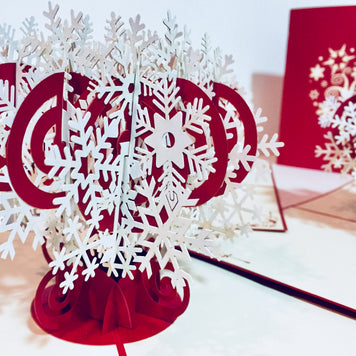 Metallic Stunning Snowflake in White & Dark Red Cherry Origami Pop Cards 3D Pop Up Greeting Card Merry Christmas Thank You Handmade Best Wishes Blank Card Gift Happy Holidays Celebrate the Special Day