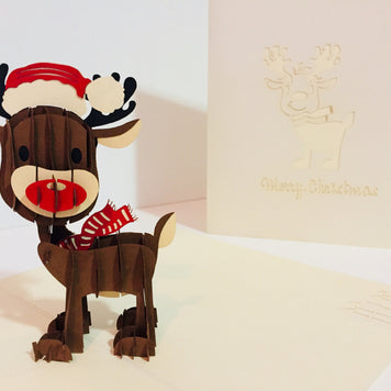 Metallic Super Cute Christmas Reindeer Origami Pop Cards 3D Pop Up Greeting Card Merry Christmas Thank You Handmade Best Wishes Blank Card Gift Happy Holidays Celebrate the Special Day