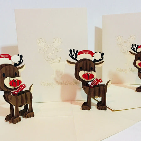 Metallic Super Cute Christmas Reindeer Origami Pop Cards 3D Pop Up Greeting Card Merry Christmas Thank You Handmade Best Wishes Blank Card Gift Happy Holidays Celebrate the Special Day