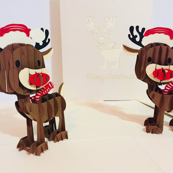 Metallic Super Cute Christmas Reindeer Origami Pop Cards 3D Pop Up Greeting Card Merry Christmas Thank You Handmade Best Wishes Blank Card Gift Happy Holidays Celebrate the Special Day