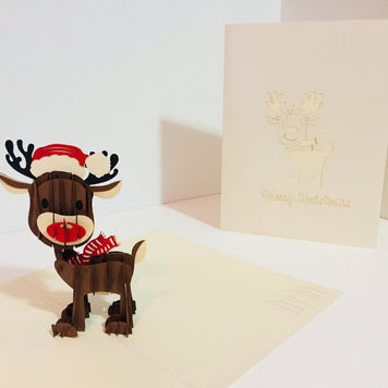 Metallic Super Cute Christmas Reindeer Origami Pop Cards 3D Pop Up Greeting Card Merry Christmas Thank You Handmade Best Wishes Blank Card Gift Happy Holidays Celebrate the Special Day