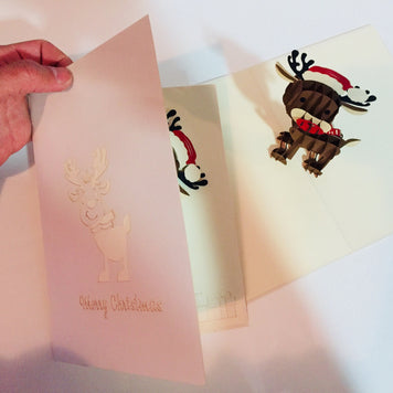 Metallic Super Cute Christmas Reindeer Origami Pop Cards 3D Pop Up Greeting Card Merry Christmas Thank You Handmade Best Wishes Blank Card Gift Happy Holidays Celebrate the Special Day