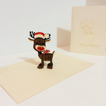 Metallic Super Cute Christmas Reindeer Origami Pop Cards 3D Pop Up Greeting Card Merry Christmas Thank You Handmade Best Wishes Blank Card Gift Happy Holidays Celebrate the Special Day