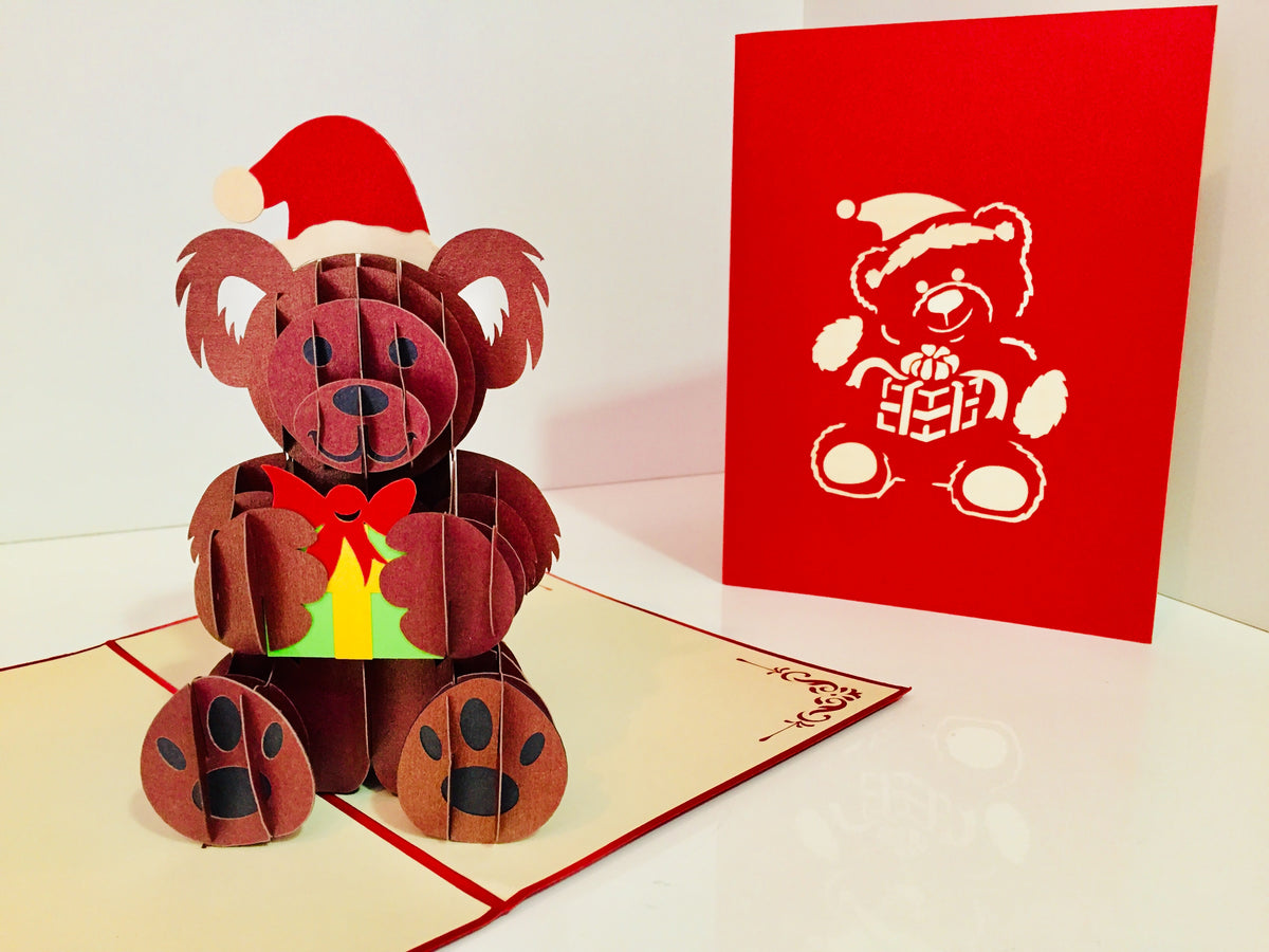 Metallic Super Cute Christmas Teddy Bear Origami Pop Cards 3D Pop Up Greeting Card Merry Christmas Thank You Handmade Best Wishes Blank Card Gift Happy Holidays Celebrate the Special Day