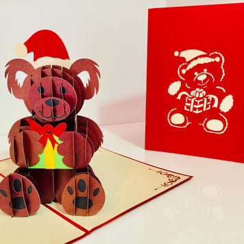 Metallic Super Cute Christmas Teddy Bear Origami Pop Cards 3D Pop Up Greeting Card Merry Christmas Thank You Handmade Best Wishes Blank Card Gift Happy Holidays Celebrate the Special Day