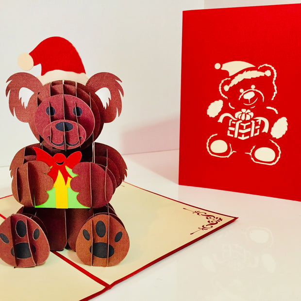 Metallic Super Cute Christmas Teddy Bear Origami Pop Cards 3D Pop Up Greeting Card Merry Christmas Thank You Handmade Best Wishes Blank Card Gift Happy Holidays Celebrate the Special Day