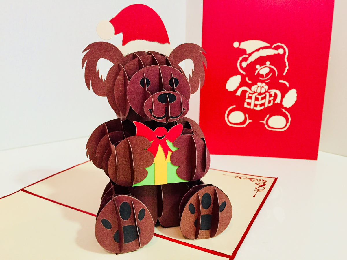 Metallic Super Cute Christmas Teddy Bear Origami Pop Cards 3D Pop Up Greeting Card Merry Christmas Thank You Handmade Best Wishes Blank Card Gift Happy Holidays Celebrate the Special Day