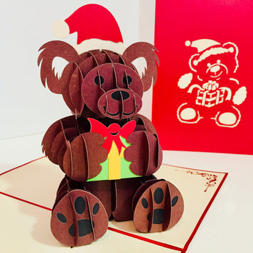 Metallic Super Cute Christmas Teddy Bear Origami Pop Cards 3D Pop Up Greeting Card Merry Christmas Thank You Handmade Best Wishes Blank Card Gift Happy Holidays Celebrate the Special Day