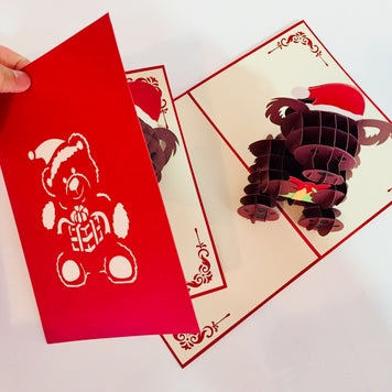 Metallic Super Cute Christmas Teddy Bear Origami Pop Cards 3D Pop Up Greeting Card Merry Christmas Thank You Handmade Best Wishes Blank Card Gift Happy Holidays Celebrate the Special Day