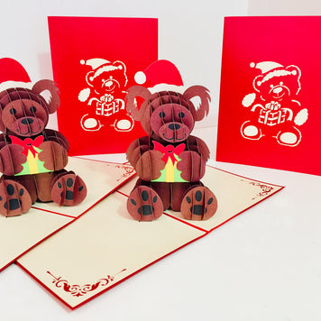 Metallic Super Cute Christmas Teddy Bear Origami Pop Cards 3D Pop Up Greeting Card Merry Christmas Thank You Handmade Best Wishes Blank Card Gift Happy Holidays Celebrate the Special Day