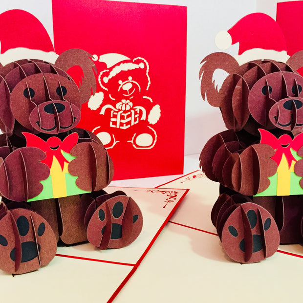 Metallic Super Cute Christmas Teddy Bear Origami Pop Cards 3D Pop Up Greeting Card Merry Christmas Thank You Handmade Best Wishes Blank Card Gift Happy Holidays Celebrate the Special Day
