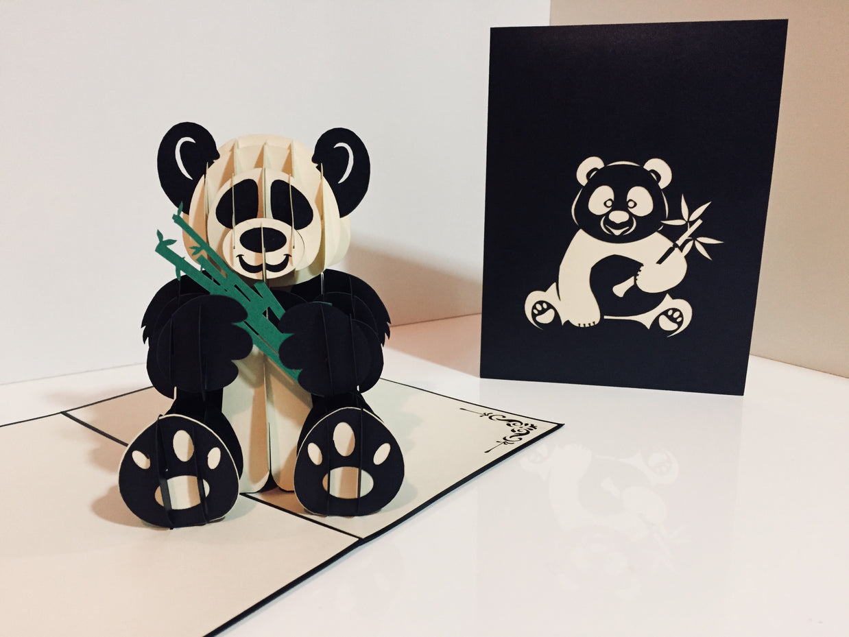 Metallic Super Cute Panda Bear Origami Pop Cards 3D Pop Up Greeting Card Thank You Handmade Gift Thinking of You Happy Birthday Occasion Australiana Celebrate the Beauty and Happiness During Special Day Best Wishes Gift