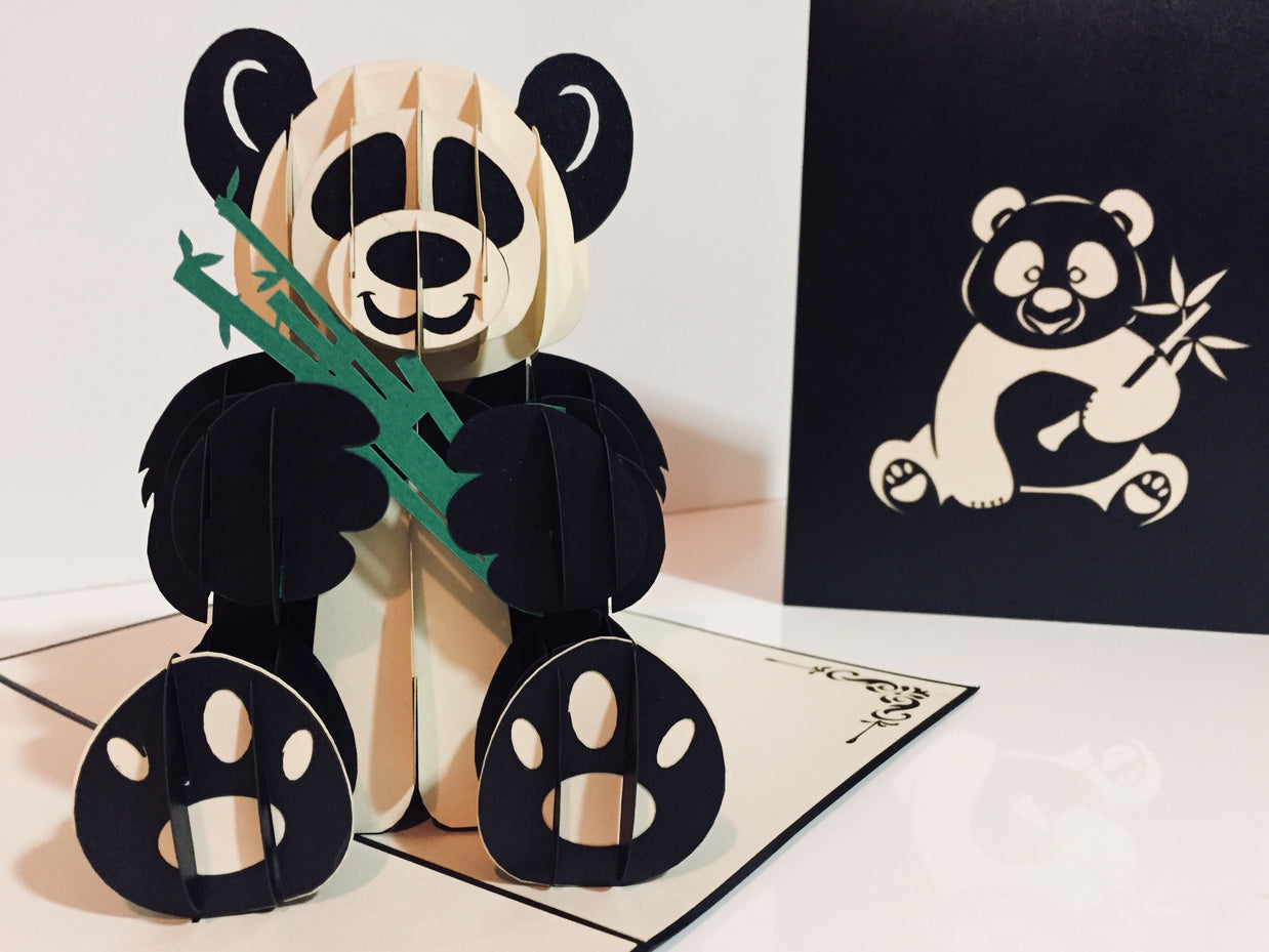 Metallic Super Cute Panda Bear Origami Pop Cards 3D Pop Up Greeting Card Thank You Handmade Gift Thinking of You Happy Birthday Occasion Australiana Celebrate the Beauty and Happiness During Special Day Best Wishes Gift