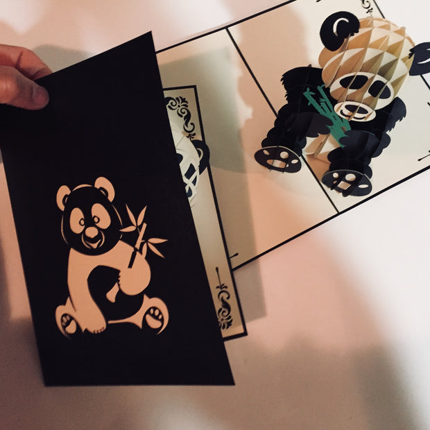 Metallic Super Cute Panda Bear Origami Pop Cards 3D Pop Up Greeting Card Thank You Handmade Gift Thinking of You Happy Birthday Occasion Australiana Celebrate the Beauty and Happiness During Special Day Best Wishes Gift