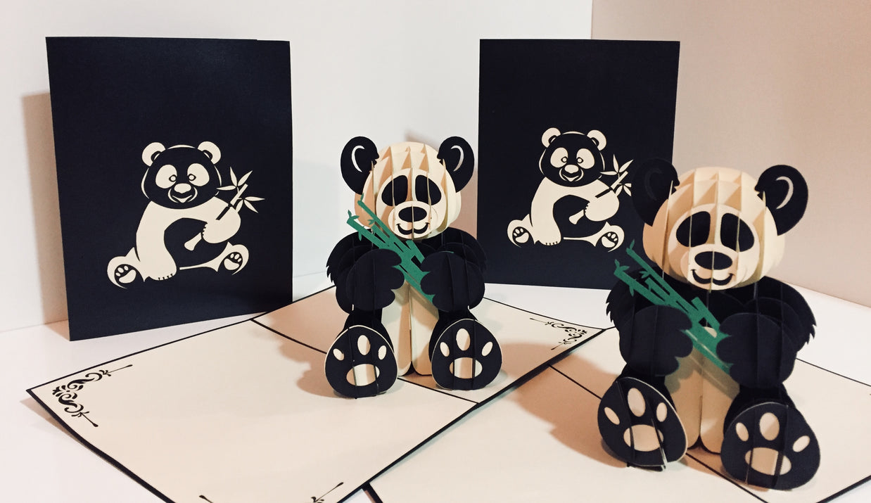 Metallic Super Cute Panda Bear Origami Pop Cards 3D Pop Up Greeting Card Thank You Handmade Gift Thinking of You Happy Birthday Occasion Australiana Celebrate the Beauty and Happiness During Special Day Best Wishes Gift