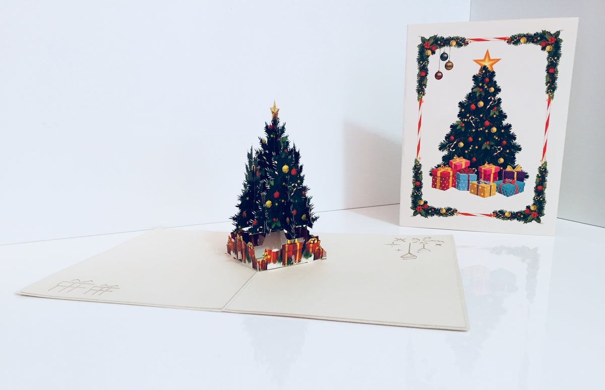 Metallic Victorian Classic Style Christmas Tree Origami Pop Cards 3D Pop Up Greeting Card Merry Christmas Thank You Handmade Best Wishes Blank Card Gift Happy Holidays Celebrate the Special Day Party
