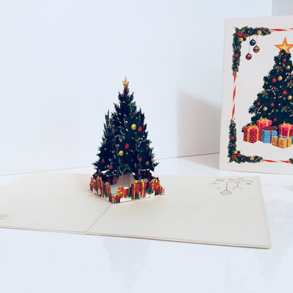 Metallic Victorian Classic Style Christmas Tree Origami Pop Cards 3D Pop Up Greeting Card Merry Christmas Thank You Handmade Best Wishes Blank Card Gift Happy Holidays Celebrate the Special Day Party