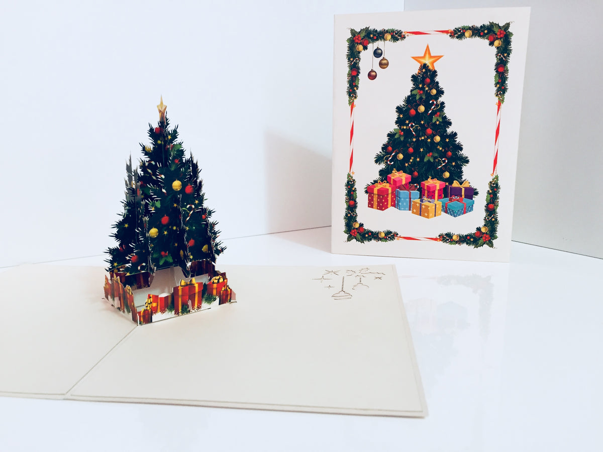 Metallic Victorian Classic Style Christmas Tree Origami Pop Cards 3D Pop Up Greeting Card Merry Christmas Thank You Handmade Best Wishes Blank Card Gift Happy Holidays Celebrate the Special Day Party
