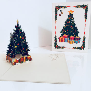 Metallic Victorian Classic Style Christmas Tree Origami Pop Cards 3D Pop Up Greeting Card Merry Christmas Thank You Handmade Best Wishes Blank Card Gift Happy Holidays Celebrate the Special Day Party