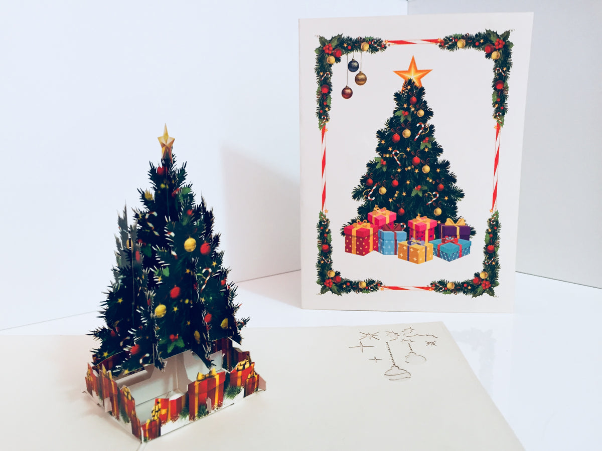 Metallic Victorian Classic Style Christmas Tree Origami Pop Cards 3D Pop Up Greeting Card Merry Christmas Thank You Handmade Best Wishes Blank Card Gift Happy Holidays Celebrate the Special Day Party