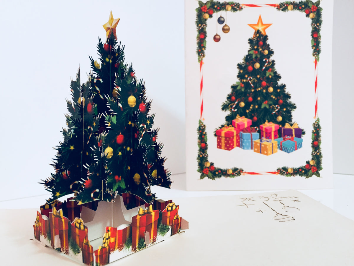 Metallic Victorian Classic Style Christmas Tree Origami Pop Cards 3D Pop Up Greeting Card Merry Christmas Thank You Handmade Best Wishes Blank Card Gift Happy Holidays Celebrate the Special Day Party
