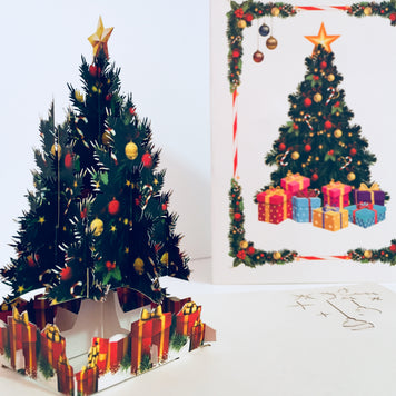 Metallic Victorian Classic Style Christmas Tree Origami Pop Cards 3D Pop Up Greeting Card Merry Christmas Thank You Handmade Best Wishes Blank Card Gift Happy Holidays Celebrate the Special Day Party